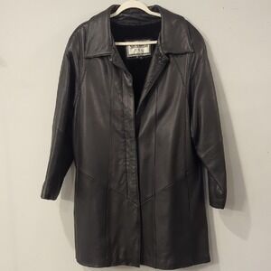 Vintage Leather‎ Jacket Black Long Lined size Medium